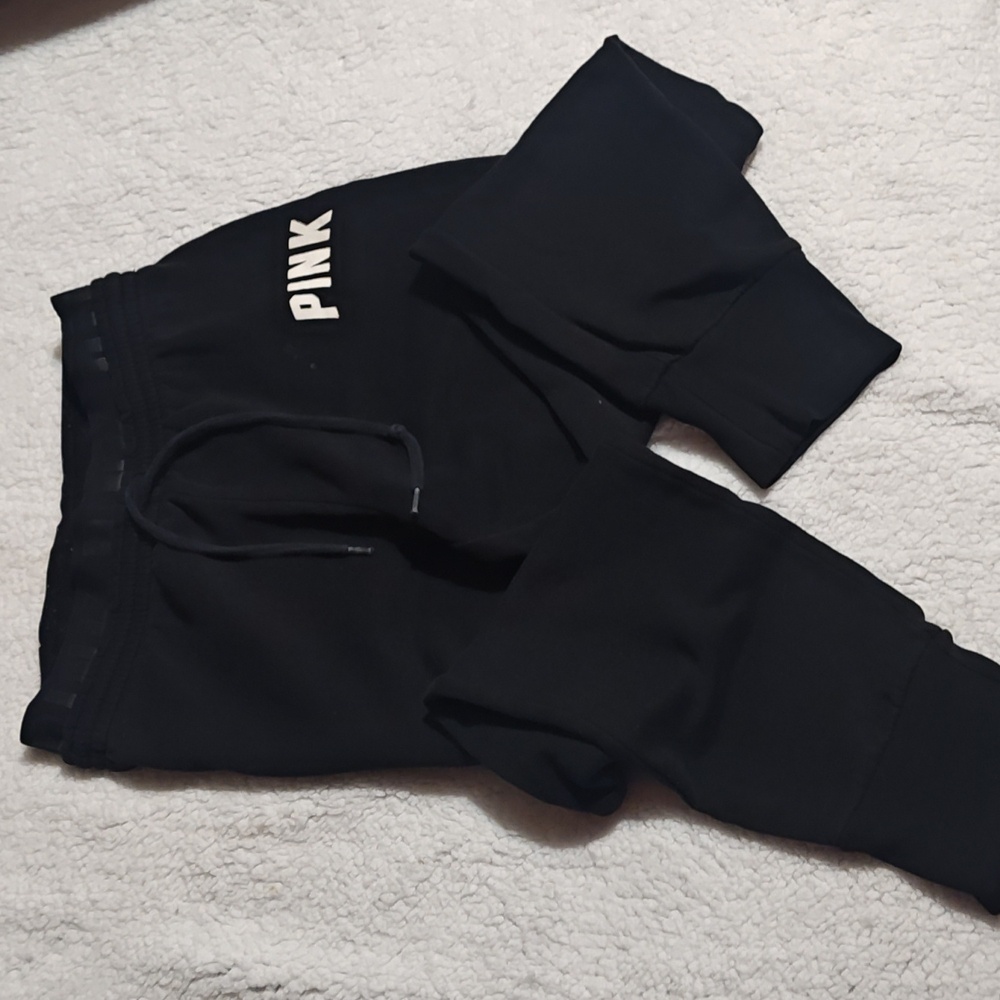Black Pink Victoria Secret Sweat Pants Size Small No Stains Smoke Free Excellent